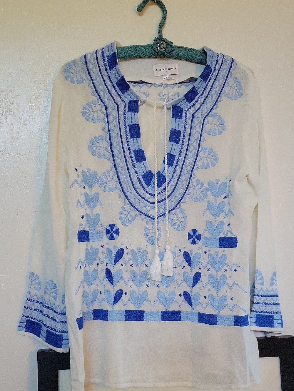 Antik Batik Tunic White & Blue Embroidery Ava Blouse - Picture 2 of 9